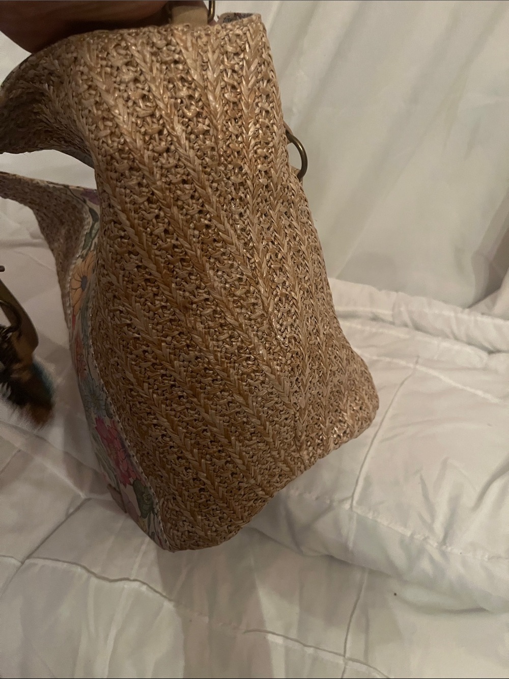 Sakroots Beige Straw Tote with Multicolor Floral Panel - Picture 7 of 16